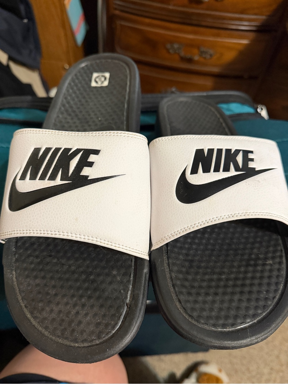 Nike Kids White and Black Logo Slide Sandals